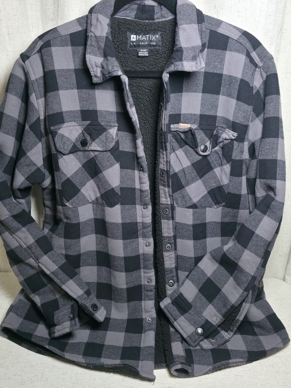 Matix Men's Black and Gray Plaid Sherpa-Lined Shirt Jacket
